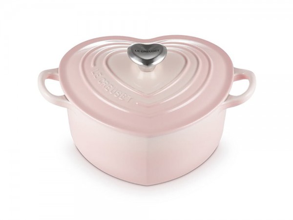 Le Creuset Herzbräter mit Herzknopf Gusseisen Shell Pink