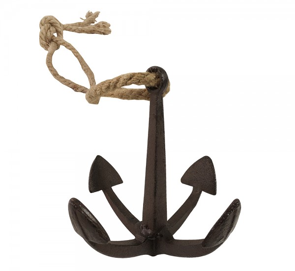 Anker am Seil Deko Schiffstau Hängedeko Maritim Gusseisen Vintage-Stil Braun