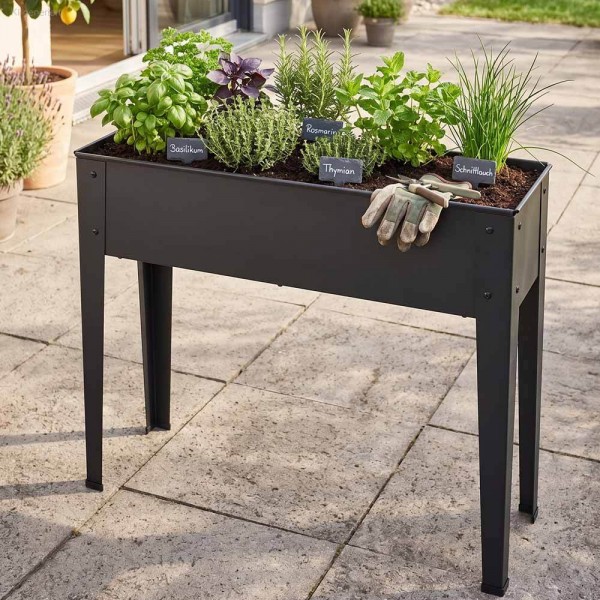 Hochbeet Metall Anthrazit 75 x 26 x 75 cm Kräuterbeet für Balkon Terrasse