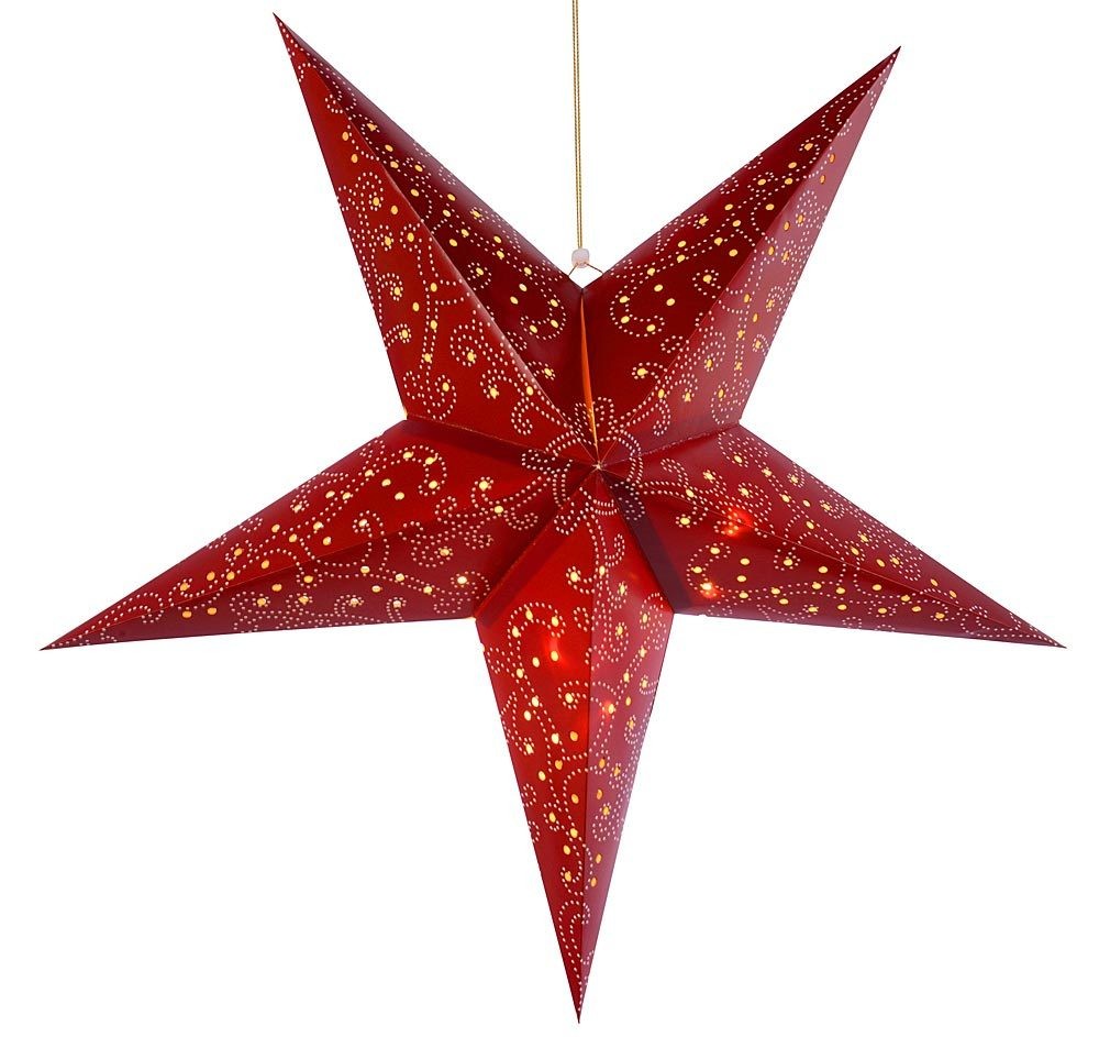 LED Papierstern Rot Weihnachtsstern 3D Warmweiß Batteriebetrieben Timer 60cm LED Papierstern Rot Weihnachtsstern 3D Warmweiß Batteriebetrieben Timer 60cm