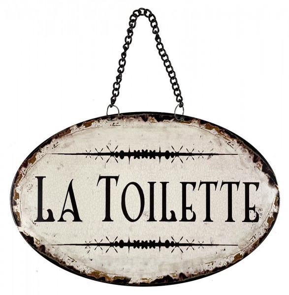 Blechschild LA TOILETTE Türschild Oval Kette Metall Vintage Braun Weiß Nostalgie