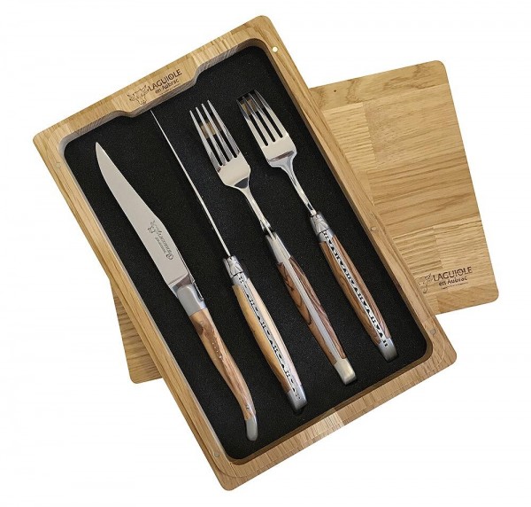 Laguiole en Aubrac Besteck-Set 2 Steakmesser 2 Gabeln Olivenholz (Olivier)