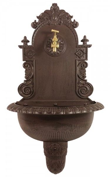 Wandbrunnen Antik-Stil Waschbecken mit Wasserhahn Nostalgie Metall Braun