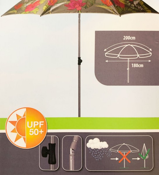 Sonnenschirm Dschungel 200 cm Tropen Blumen Strandschirm Knickbar UPF 50+ Beige