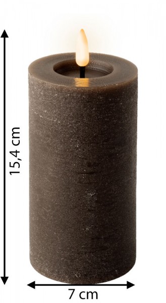 LED Kerze Rustic Braun Stumpenkerze Flammeneffekt Echtwachs Warmweiß H 15,4cm