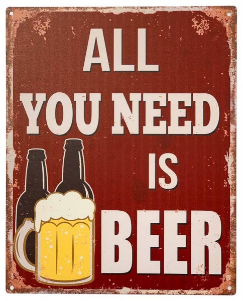 Blechschild Dekoschild - All You need is Beer - Nostalgie Vintage-Style 25x20cm