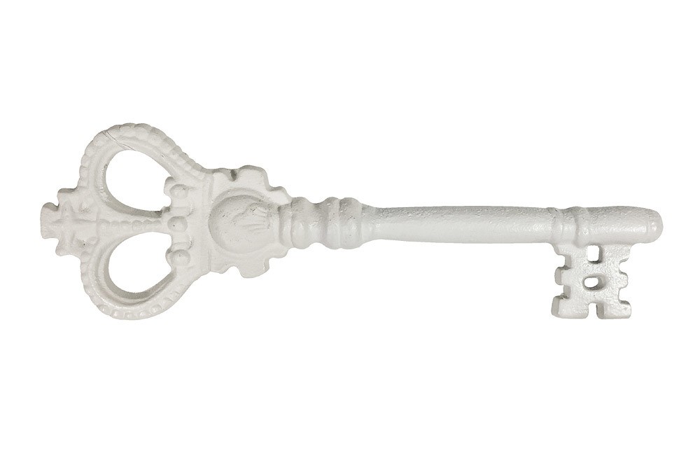 Großer Deko Schlüssel Krone Nostalgie Gusseisen Antik-Stil Weiß 25cm