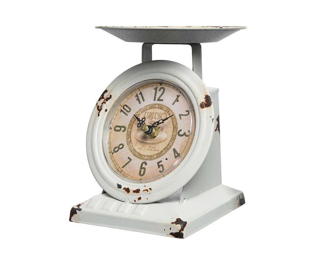 Tischuhr Großmutters Küchenwaage Küchenuhr Nostalgie Vintage Eisen Weiß 17cm Tischuhr Großmutters Küchenwaage Küchenuhr Nostalgie Vintage Eisen Weiß 17cm