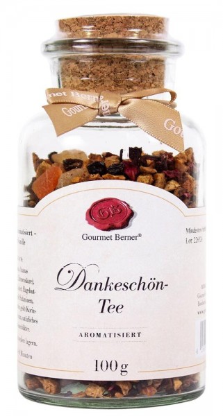 Gourmet Berner Dankeschön-Tee Früchtetee mit Ananas Vanille im Korkenglas 100 g