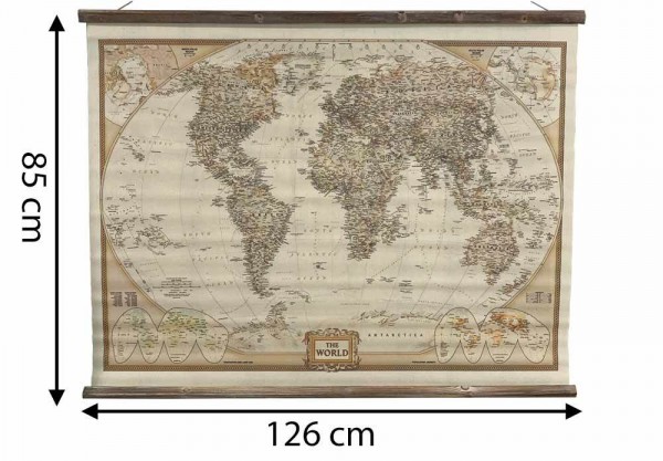 Wandbild Weltkarte Atlas Schulwandkarte Nostalgie Leinwand zum Hängen 126x85cm