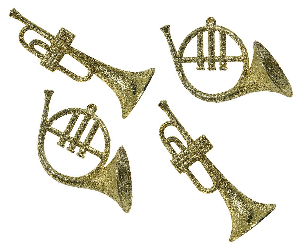 Christbaumschmuck Instrumente Gold 4 Stück Horn Trompete Musik Glitzer Christbaumschmuck Instrumente Gold 4 Stück Horn Trompete Musik Glitzer