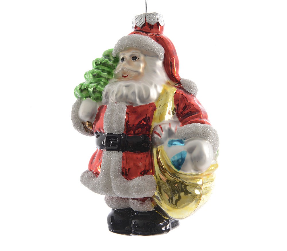 Christbaumfigur Nikolaus Santa mit Sack Christbaumschmuck Echt Glas Handbemalt