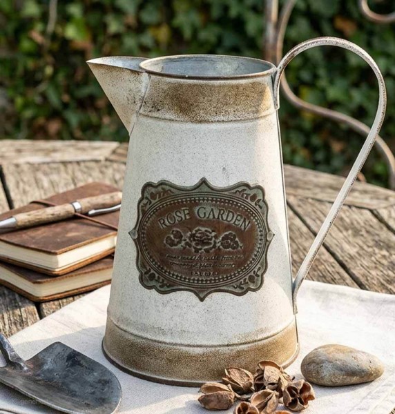 Deko Krug Zink Zinkkrug Rose Garden Gießkanne Wasserkrug Shabby Antik-Stil 20cm