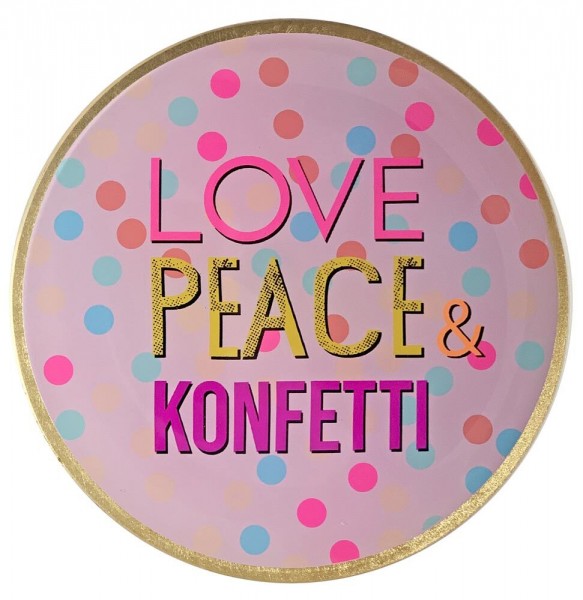 Giftcompany Love Plates Glasteller LOVE PEACE & KONFETTI Rund Rosa 13cm