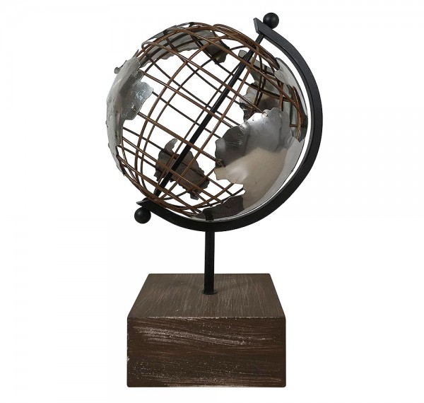 Globus Vintage mit Holzständer Rost Braun Designer Weltkugel Eisen Gitter Retro
