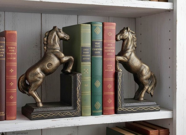 Buchstützen Pferd 2 Stück Buchständer Gusseisen Antik-Stil Paar Bronze-Optik