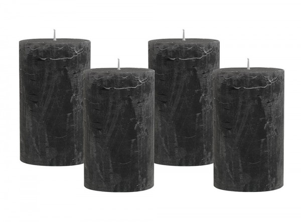 4 Rustic Stumpenkerzen Premium Kerze Anthrazit 6x10cm - 38 Std Brenndauer