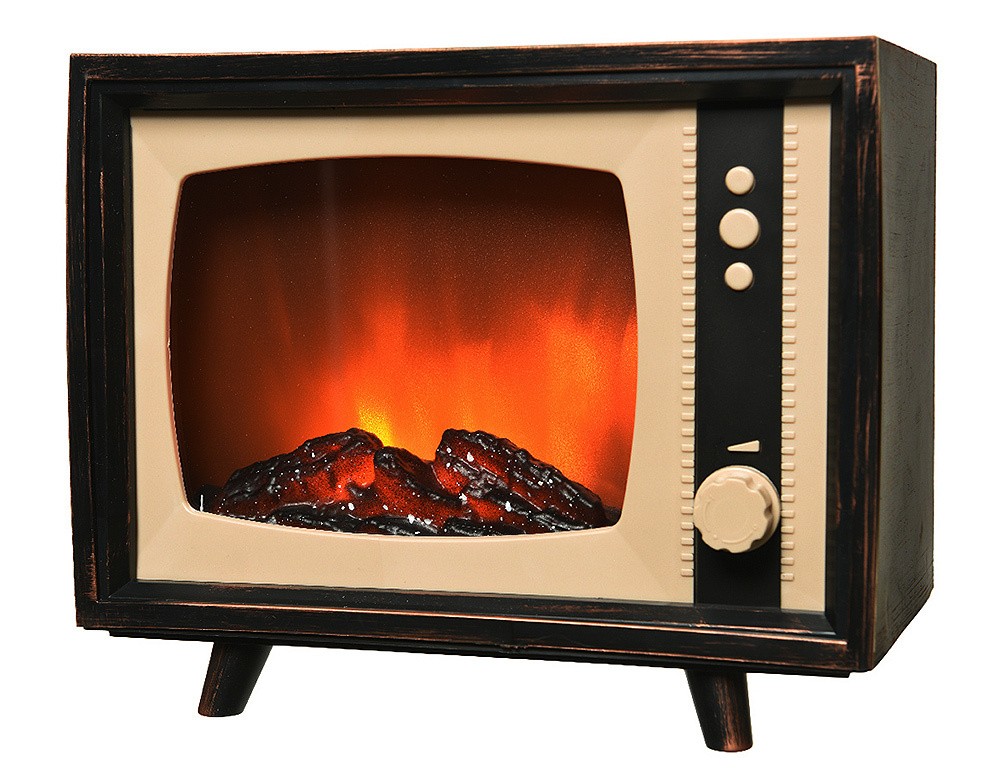 LED Kamin Retro Fernseher mit Beleuchtung Flammeneffekt Dimmbar Nostalgie
