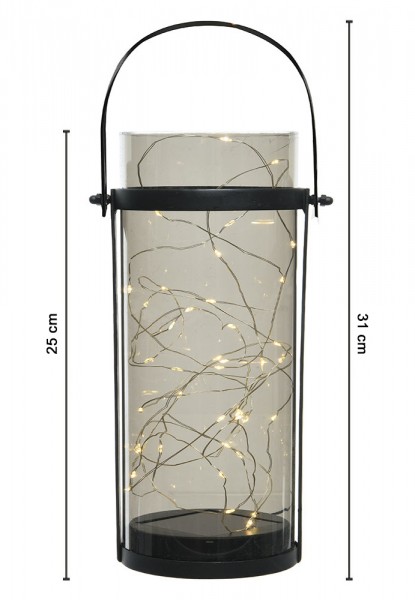 Solar Laterne für Außen LED Solarleuchte mit Henkel Warmweiß Windlicht Grau 25cm