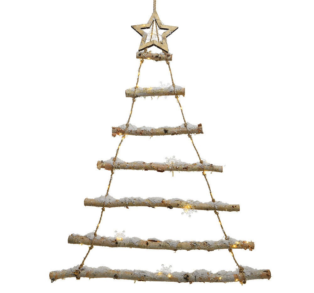 LED Weihnachtsbaum Birke mit Schnee Beleuchtet Holzleiter Tannenbaum Timer 98cm