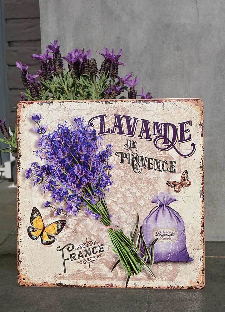 Shabby Blechschild Lavendel Schmetterling Vintage Nostalgie Bild Wanddeko 