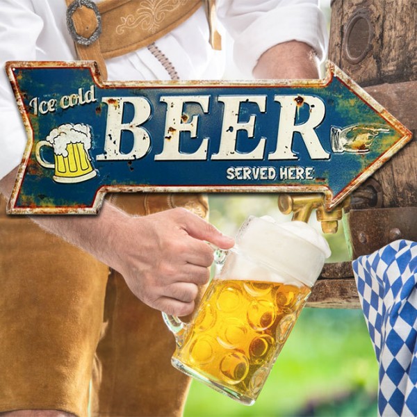 Blechschild Ice cold BEER SERVED HERE Retro Vintage Deko Bier Geprägt 50x19cm