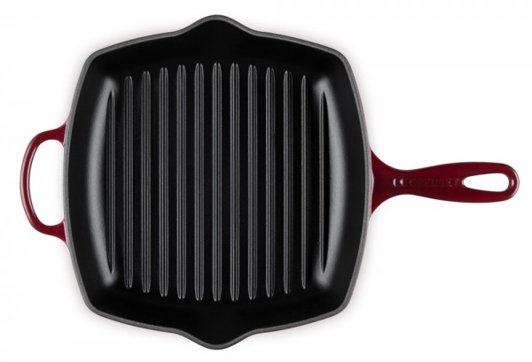 Le Creuset Grillpfanne Quadrat Signature Gusseisen Garnet (Rhone) Bordeaux-Rot 26cm