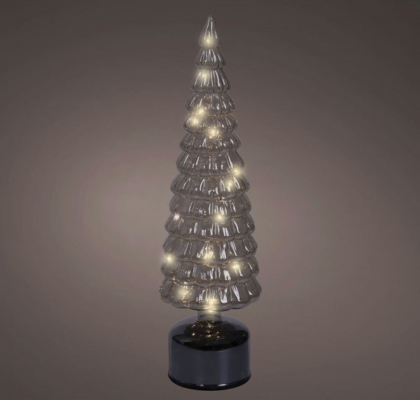 Weihnachtsbaum Glas Grau LED Bewegung Dekoleuchte Timer Tischleuchte Weihnachten 38cm