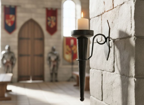 Rustikaler Wandkerzenhalter Eisen Ritterstil Burgfackel Schwarz Mittelalter-Stil