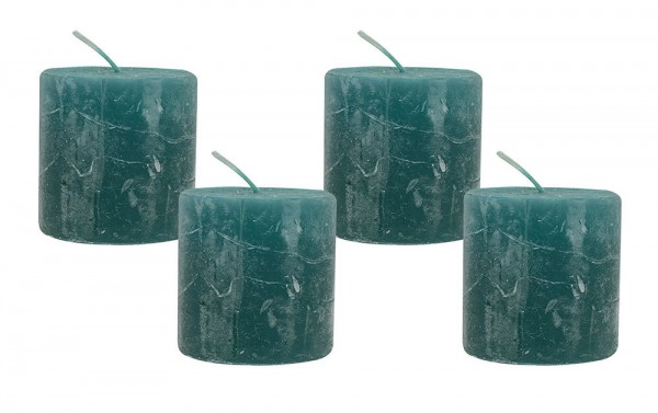4 Rustic Stumpenkerzen Premium Kerze Petrol 5x5cm - 15 Std Brenndauer