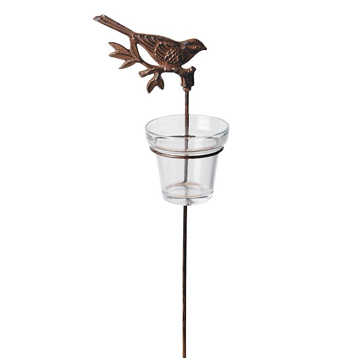 Teelichthalter Gartenstab Vogel Gusseisen Antik-Braun 42cm A