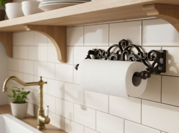 Küchenrollenhalter Landhausstil Nostalgie Antik-Stil Wandmontage Gusseisen Schwarz