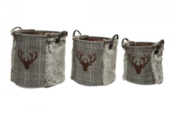 Aufbewahrungskorb Rentier Grau Kariert Deko-Korb mit Griffen Weihnachten