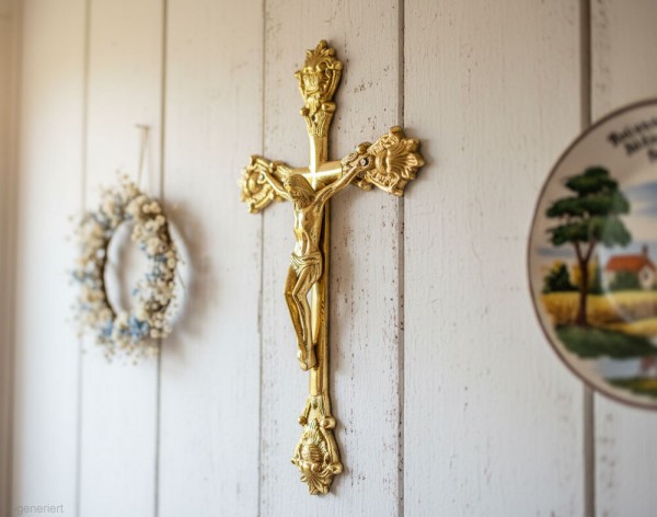 Wandkreuz aus Messing Kreuz zum Aufhängen Jesus-Christus Kruzifix 32cm