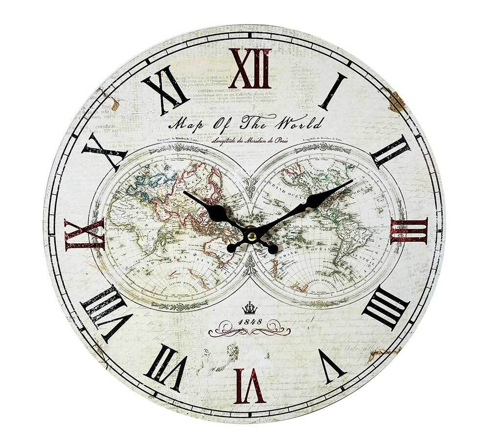 Wanduhr Weltkarte Map of the World Kolonialstil Uhr Atlas Antik-Stil 34cm Wanduhr Weltkarte Map of the World Kolonialstil Uhr Atlas Antik-Stil 34cm