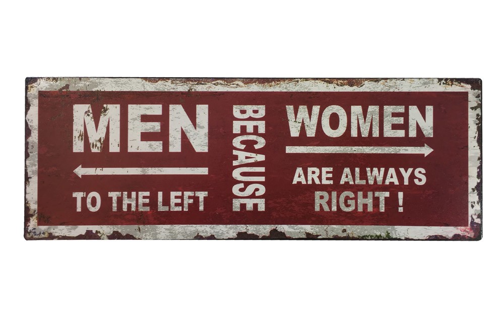 Vintage Blechschild MEN TO THE LEFT - WOMEN ARE ALWAYS RIGHT Schild Toilette