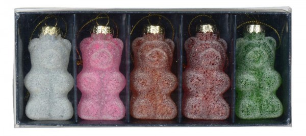 Christbaumschmuck Gummibärchen 5er-Set Glas Bunt Gummibär Glitzer Weihnachtsdeko