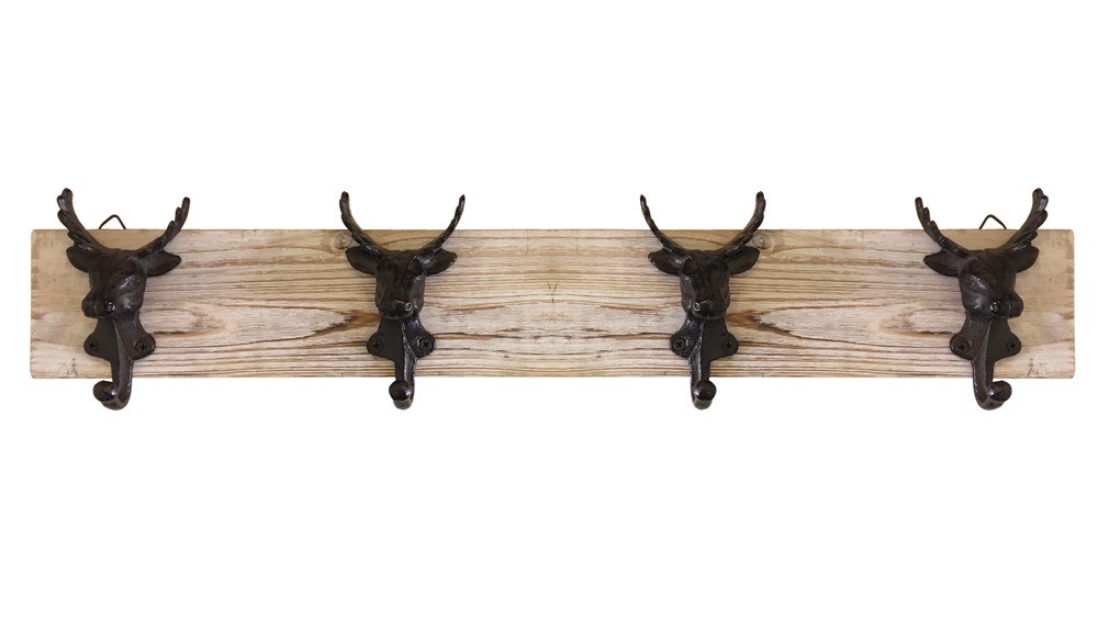 Rustikale Wandgarderobe Holz Wandhaken Rentier Gusseisen Antik-Braun 70cm Rustikale Wandgarderobe Holz Wandhaken Rentier Gusseisen Antik-Braun 70cm