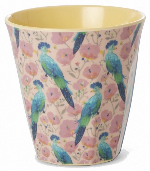 Rice Melamin Becher Exotic Bird Print Hellrosa Vögel Medium