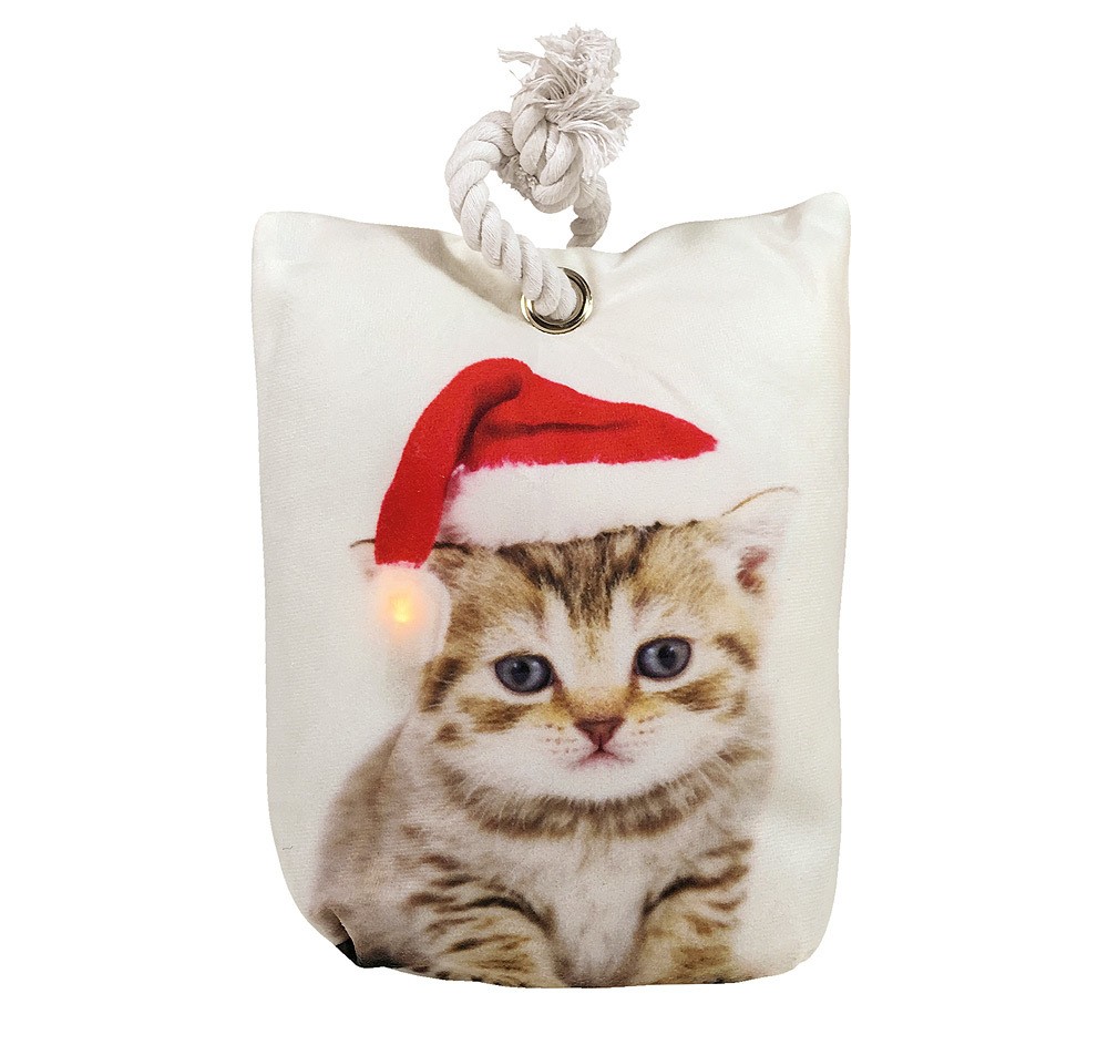LED Türstopper Weihnachten Katze mit Nikolaus-Mütze Beleuchtung Advent