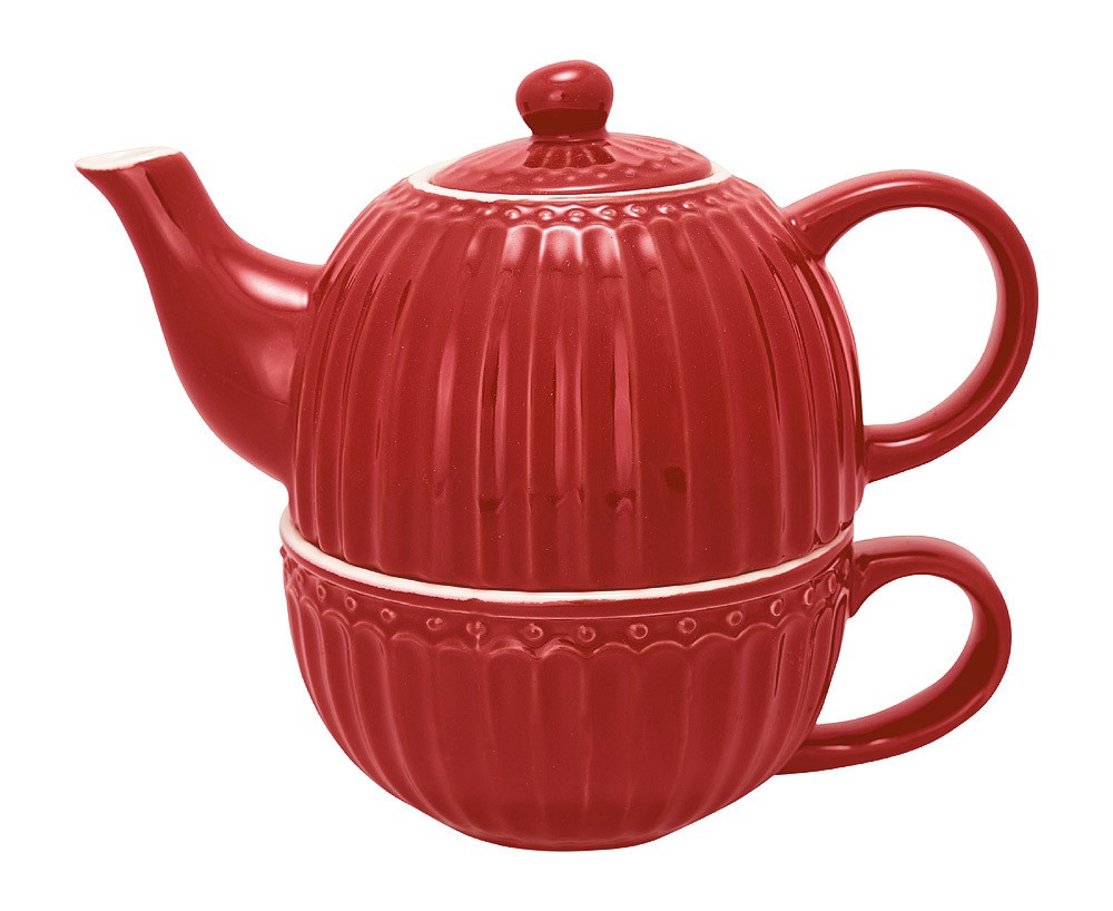 Greengate Tea For One Teekanne & Tasse Alice Red Steingut Rot