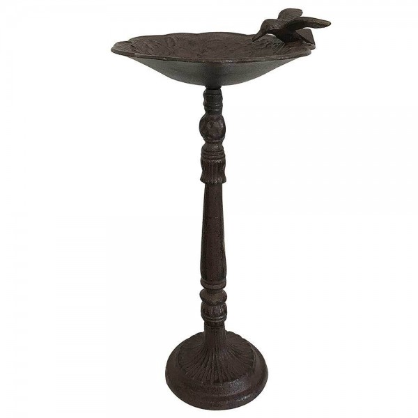 Vogeltränke auf Fuß mit Vogel Vogelbad Futterschale Gusseisen Antik-Stil Braun
