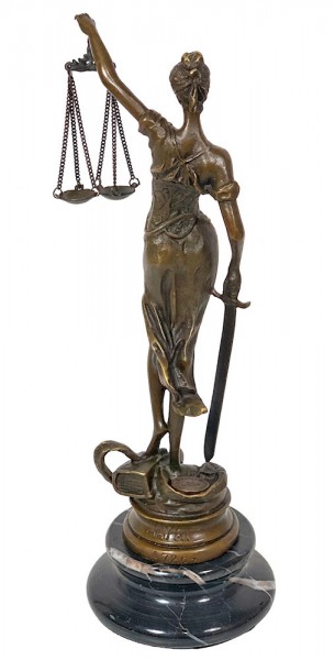 Bronze-Skulptur Justitia Figur Göttin der Gerechtigkeit auf Marmorsockel 24 cm