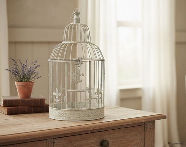 Deko Vogelkäfig Lilie Nostalgie Voliere Landhausstil Antik-Weiß