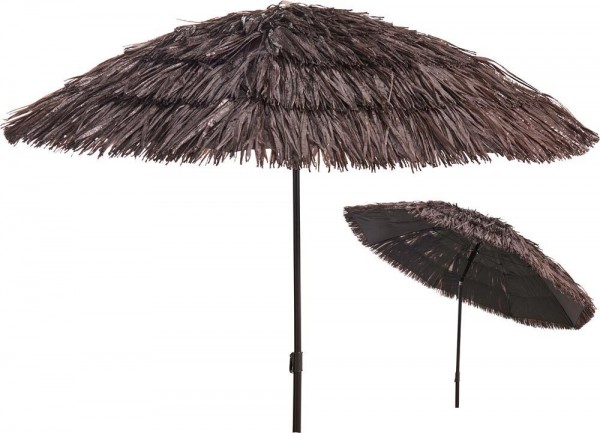 Sonnenschirm Hawaii Strandschirm Taupe Fransen Erdspieß Neigbar Höhenverstellbar