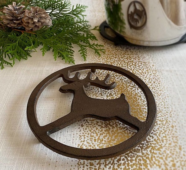 Topfuntersetzer Untersetzer Rentier Hirsch Rund Gusseisen Antik-Braun 16,5cm