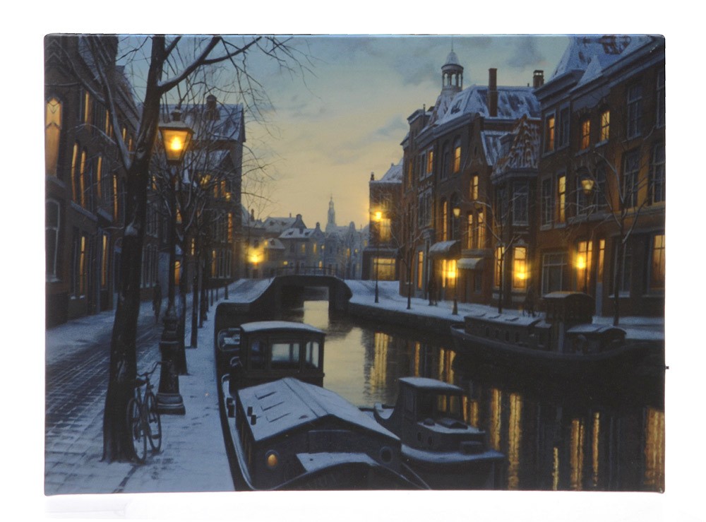 LED Bild Winter in Amsterdam Weihnachten Leinwand Wandbild 28x38cm