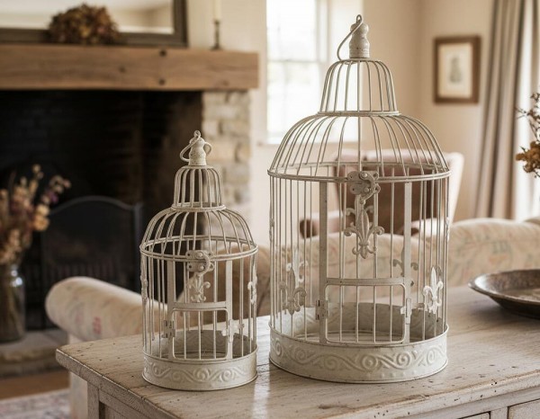 Deko Vogelkäfig Lilie Nostalgie Voliere Landhausstil Antik-Weiß