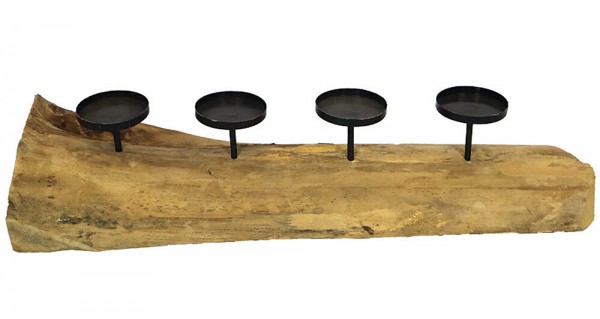 Adventskranz Holz länglich Teakholz 4 Kerzenhalter Natur Tischleuchter
