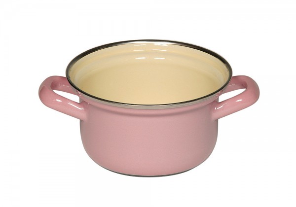 Riess Kasserole Emaille Topf Pastell Rosa mit Chromrand 12cm